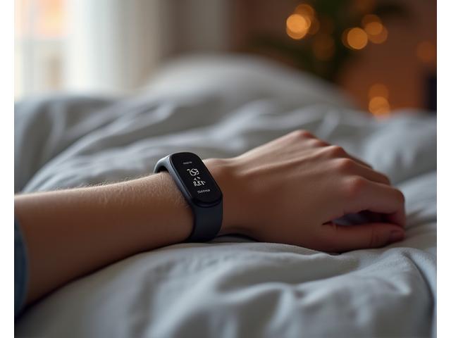 Close-up of a sleek, comfortable sleep tracking wristband on a person's wrist.